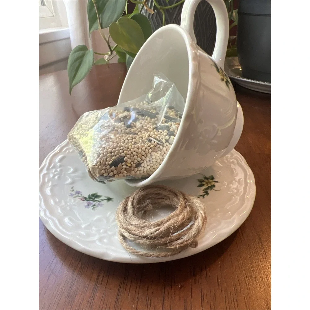 Beverly Rose China Cup & Saucer Glued Hanging Handcrafted Bird Feeder